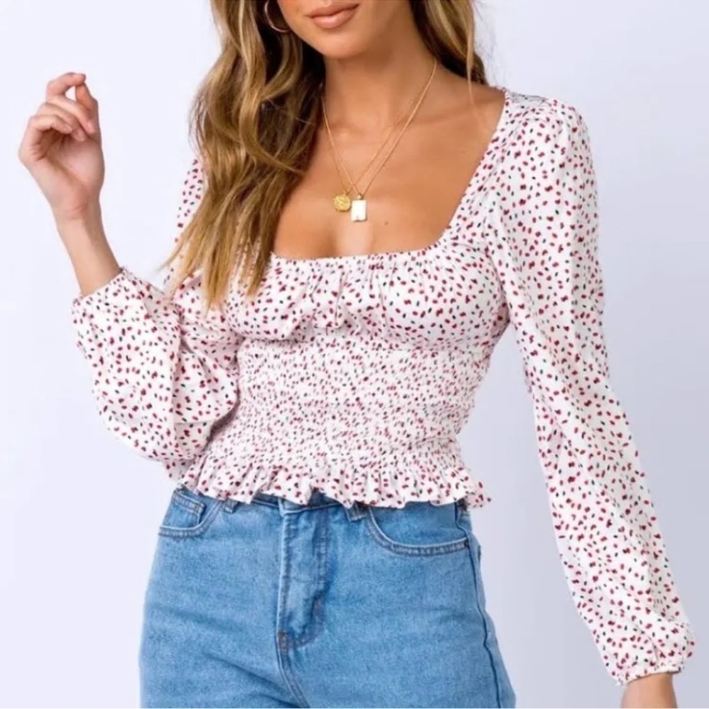 Princess Polly Red Polka Dot Square Neck Blouse